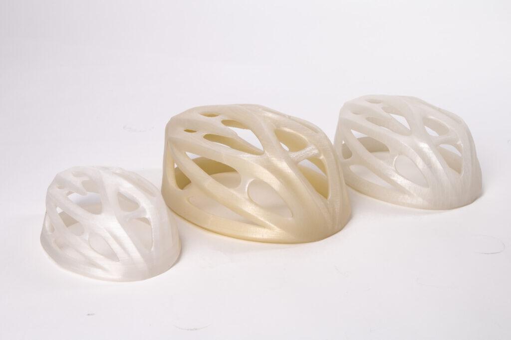 3D printed polycarbonate helmets.